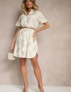 rosa Rochie Cămașă Bej din bumbac cu curea și motiv frunze Paredia