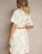 rosa Rochie Cămașă Bej din bumbac cu curea și motiv frunze Paredia