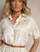 rosa Rochie Cămașă Bej din bumbac cu curea și motiv frunze Paredia