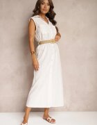 rosa Rochie cămașă Bej din Bumbac Fără Mâneci cu Curea și Elastic în Talie Zalorea