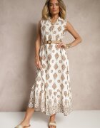 rosa Rochie cămașă Bej din Viscoză Decorată cu centură cu cataramă Eranelis