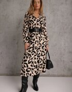 rosa Rochie cămașă Bej-Neagră cu imprimeu leopard și centură Canahy