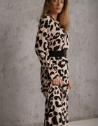 rosa Rochie cămașă Bej-Neagră cu imprimeu leopard și centură Canahy