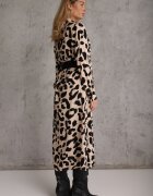 rosa Rochie cămașă Bej-Neagră cu imprimeu leopard și centură Canahy