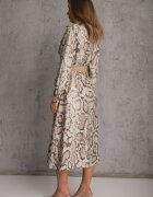 rosa Rochie Cămașă Bej Snake Print din Viscoză și Curea Bririn