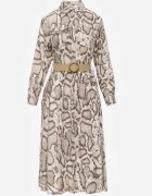 rosa Rochie Cămașă Bej Snake Print din Viscoză și Curea Bririn