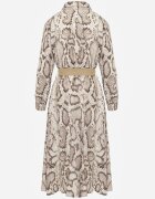 rosa Rochie Cămașă Bej Snake Print din Viscoză și Curea Bririn