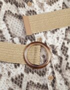 rosa Rochie Cămașă Bej Snake Print din Viscoză și Curea Bririn