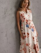 rosa Rochie-cămașă fără mâneci din bumbac cu broderie și tip cravată în talie Feania Portocalie