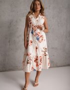 rosa Rochie-cămașă fără mâneci din bumbac cu broderie și tip cravată în talie Feania Portocalie