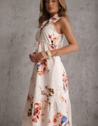 rosa Rochie-cămașă fără mâneci din bumbac cu broderie și tip cravată în talie Feania Portocalie