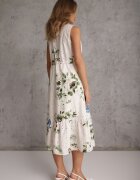 rosa Rochie-cămașă fără mâneci din bumbac cu broderie și tip cravată în talie Feania Verde