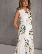 rosa Rochie-cămașă fără mâneci din bumbac cu broderie și tip cravată în talie Feania Verde