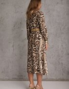 rosa Rochie Cămașă Maro Snake Print cu Vâscoză și Curea Bririn