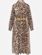 rosa Rochie Cămașă Maro Snake Print cu Vâscoză și Curea Bririn