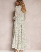 rosa Rochie Cămașă Mentă Maxi Florală cu Volan la Bază Nilmisse