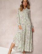 rosa Rochie Cămașă Mentă Maxi Florală cu Volan la Bază Nilmisse