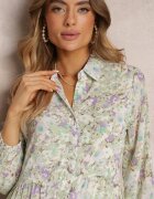 rosa Rochie Cămașă Mentă Maxi Florală cu Volan la Bază Nilmisse