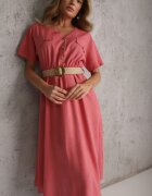 rosa Rochie-cămașă Midi roz închis din Bumbac cu Elastic în Talie și Curea Împletită Emera
