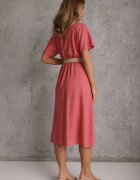 rosa Rochie-cămașă Midi roz închis din Bumbac cu Elastic în Talie și Curea Împletită Emera