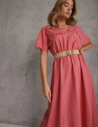 rosa Rochie-cămașă Midi roz închis din Bumbac cu Elastic în Talie și Curea Împletită Emera