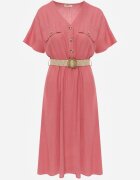 rosa Rochie-cămașă Midi roz închis din Bumbac cu Elastic în Talie și Curea Împletită Emera