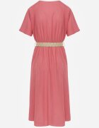 rosa Rochie-cămașă Midi roz închis din Bumbac cu Elastic în Talie și Curea Împletită Emera