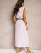 rosa Rochie Cămașă Roz din Bumbac Fără Mâneci cu Curea și Elastic în Talie Zalorea