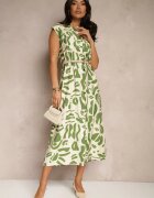 rosa Rochie Cămașă Verde cu Buzunare cu Imprimeu Geometric Arathia