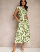 rosa Rochie Cămașă Verde cu Buzunare cu Imprimeu Geometric Arathia