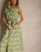 rosa Rochie Cămașă Verde cu Cordon și Broderie Malenea