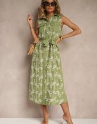 rosa Rochie Cămașă Verde cu Cordon și Broderie Malenea