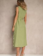 rosa Rochie Cămașă Verde cu Cordon și Broderie Malenea