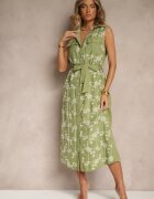 rosa Rochie Cămașă Verde cu Cordon și Broderie Malenea