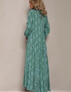 rosa Rochie Cămașă Verde cu Model Ornamental Gongi