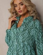 rosa Rochie Cămașă Verde cu Model Ornamental Gongi