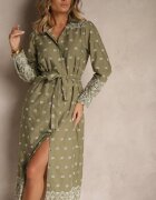 rosa Rochie Cămașă Verde Decorată cu model brodat cu cordon în talie Tinnora