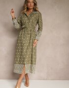 rosa Rochie Cămașă Verde Decorată cu model brodat cu cordon în talie Tinnora