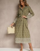 rosa Rochie Cămașă Verde Decorată cu model brodat cu cordon în talie Tinnora
