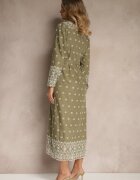 rosa Rochie Cămașă Verde Decorată cu model brodat cu cordon în talie Tinnora