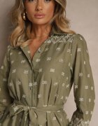 rosa Rochie Cămașă Verde Decorată cu model brodat cu cordon în talie Tinnora