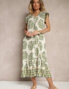 rosa Rochie Cămașă Verde din Viscoză cu Imprimeu Geometric Boredis