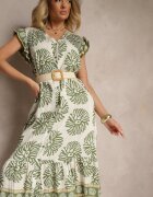 rosa Rochie Cămașă Verde din Viscoză cu Imprimeu Geometric Boredis