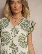 rosa Rochie Cămașă Verde din Viscoză cu Imprimeu Geometric Boredis