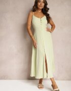 rosa Rochie Cambrată Verde cu nasturi cu bretele reglabilă Quafea