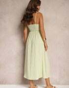 rosa Rochie Cambrată Verde cu nasturi cu bretele reglabilă Quafea