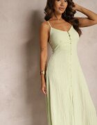 rosa Rochie Cambrată Verde cu nasturi cu bretele reglabilă Quafea