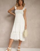 rosa Rochie Cloche Albă din Viscoză cu Cusături Metalice Iffaria