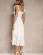 rosa Rochie Cloche Albă din Viscoză cu Cusături Metalice Iffaria