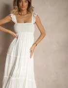 rosa Rochie Cloche Albă din Viscoză cu Cusături Metalice Iffaria